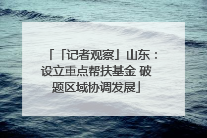 「记者观察」山东：设立重点帮扶基金 破题区域协调发展
